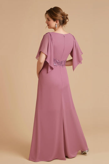 Altrosa Chiffon Etui Lange Hochzeitsgast Kleid mit Rüschen