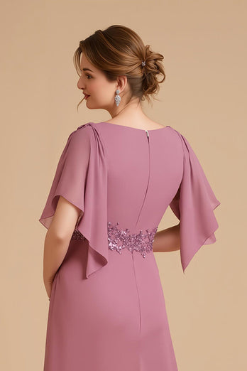 Altrosa Chiffon Etui Lange Hochzeitsgast Kleid mit Rüschen