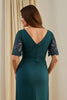 Laden Sie das Bild in den Galerie-Viewer, Tannengrün Geraffte Etui V-Ausschnitt Midi Hochzeitsgast Kleid mit Spitze