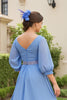 Laden Sie das Bild in den Galerie-Viewer, Staubblau Chiffon A Linie V-Ausschnitt Lange Hochzeitsgast Kleid mit Perlen