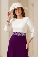 Laden Sie das Bild in den Galerie-Viewer, Marine A Linie U-Boot Ausschnitt Midi Hochzeitsgast Kleid mit Applikationen