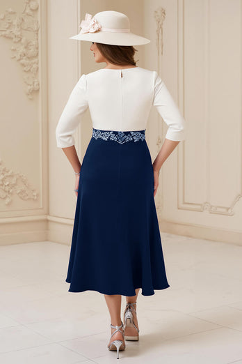 Marine A Linie U-Boot Ausschnitt Midi Hochzeitsgast Kleid mit Applikationen