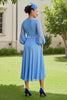 Laden Sie das Bild in den Galerie-Viewer, Hellblau Chiffon A Linie V-Ausschnitt Lange Hochzeitsgast Kleid mit Perlen