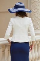 Laden Sie das Bild in den Galerie-Viewer, Marine Zweiteiler Satin Etui Midi Hochzeitsgast Kleid mit Spitze