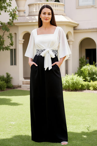 Schwarz und White Etui Chiffon Lange Hochzeitsgast Kleid mit Bogen