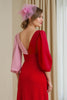 Laden Sie das Bild in den Galerie-Viewer, Rot Chiffon A Linie V-Ausschnitt Lange Hochzeitsgast Kleid mit Ärmel