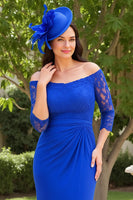 Laden Sie das Bild in den Galerie-Viewer, Dunkelgrün Etui Schulterfreies Lange Hochzeitsgast Kleid mit Schlitz