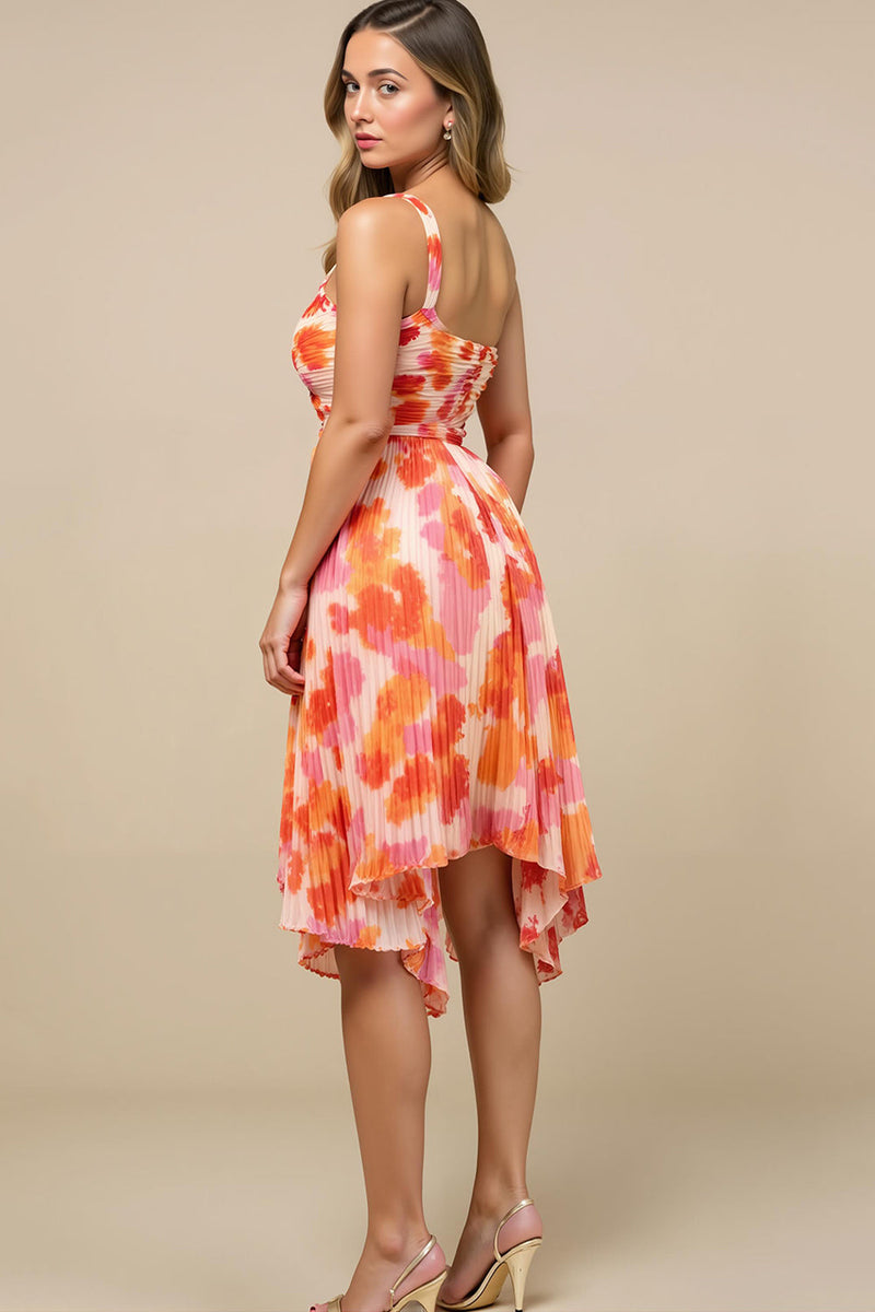 Laden Sie das Bild in den Galerie-Viewer, Sonnenuntergang Ein-Schulter High-Low Hochzeitsgast Kleid mit Rüschen
