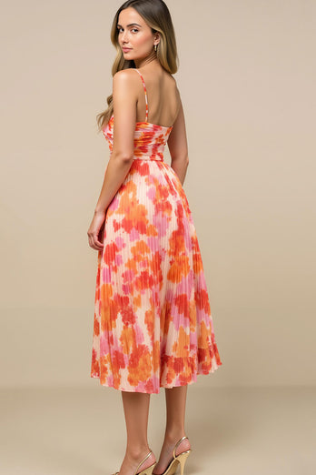 Sonnenuntergang Spaghettiträger Chiffon Hochzeitsgast Kleid mit Falten
