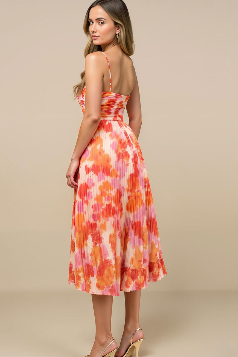 Laden Sie das Bild in den Galerie-Viewer, Sonnenuntergang Spaghettiträger Chiffon Hochzeitsgast Kleid mit Falten