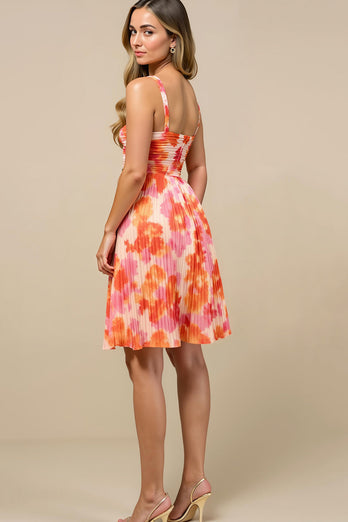 Sonnenuntergang A-Linie Kurz Chiffon Hochzeitsgast Kleid mit Falten
