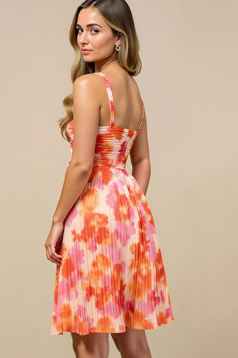 Sonnenuntergang A-Linie Kurz Chiffon Hochzeitsgast Kleid mit Falten