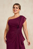 Laden Sie das Bild in den Galerie-Viewer, Bordeaux Sheath Rüschenlanges Plus Size Brautmutterkleid mit Perlenstickerei