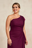 Laden Sie das Bild in den Galerie-Viewer, Bordeaux Sheath Rüschenlanges Plus Size Brautmutterkleid mit Perlenstickerei
