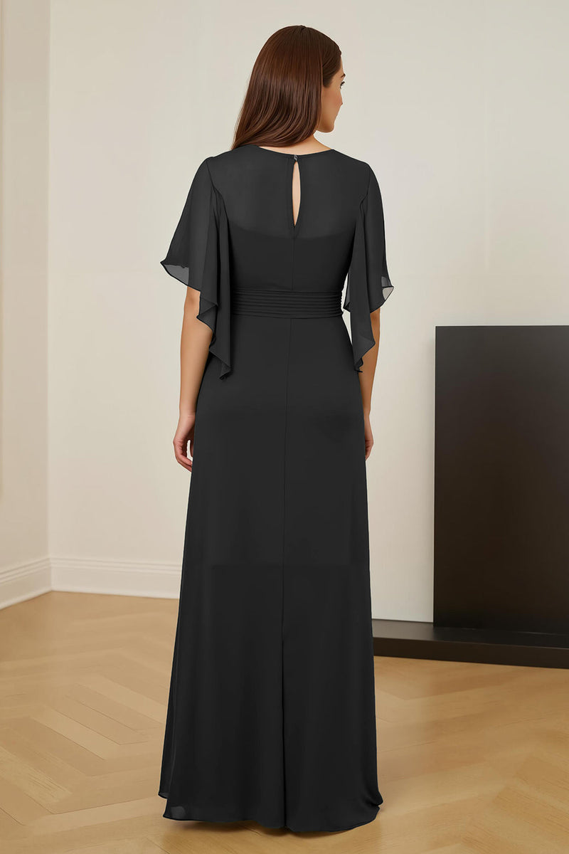 Laden Sie das Bild in den Galerie-Viewer, Dunkelgrün Chiffon Sheath Rüschenlanges Brautmutterkleid mit Rüschen