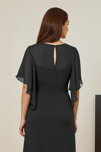 Dunkelgrün Chiffon Sheath Rüschenlanges Brautmutterkleid mit Rüschen