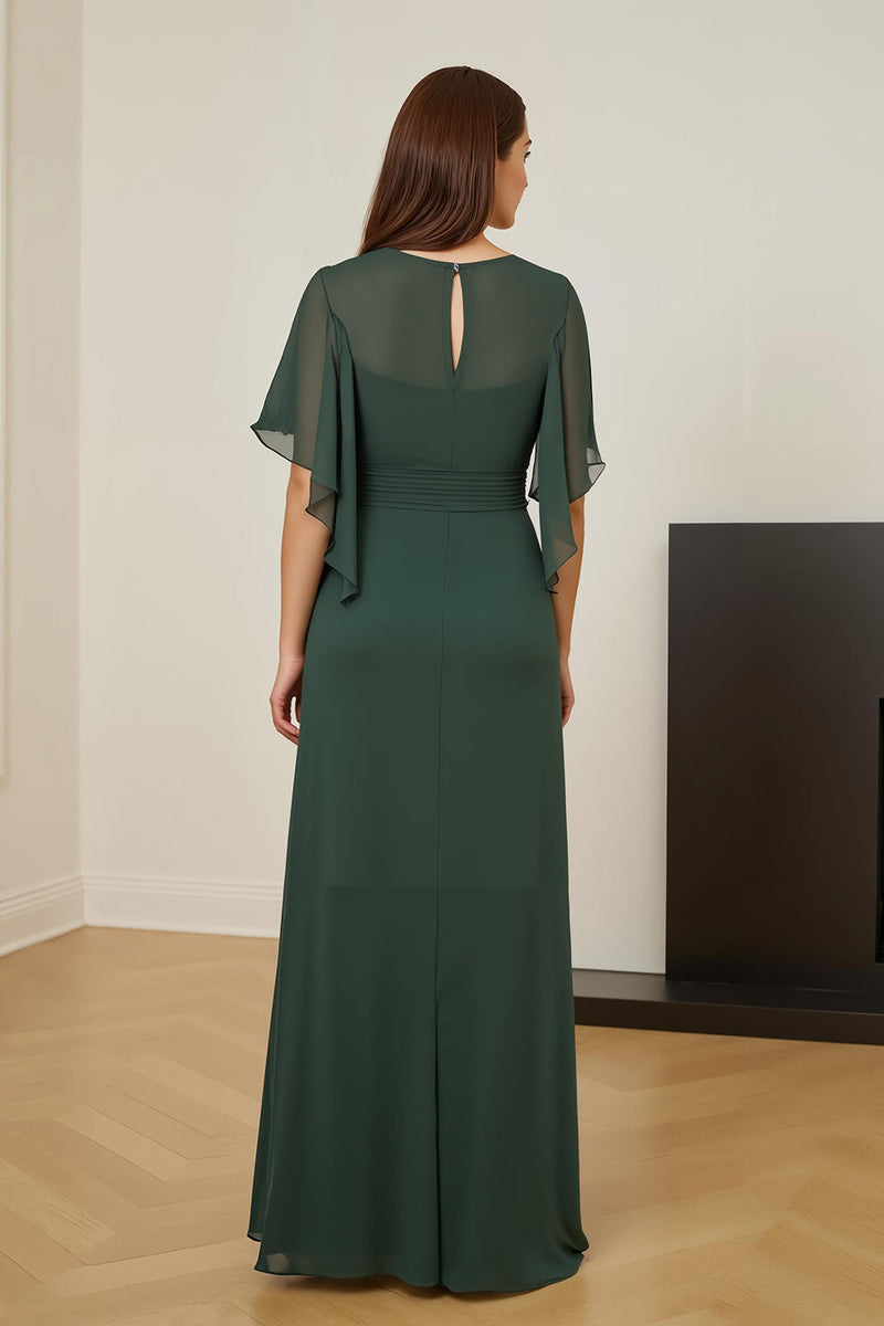 Laden Sie das Bild in den Galerie-Viewer, Dunkelgrün Chiffon Sheath Rüschenlanges Brautmutterkleid mit Rüschen