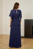 Laden Sie das Bild in den Galerie-Viewer, Dunkelgrün Chiffon Sheath Rüschenlanges Brautmutterkleid mit Rüschen