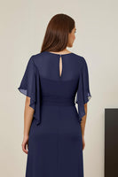 Laden Sie das Bild in den Galerie-Viewer, Dunkelgrün Chiffon Sheath Rüschenlanges Brautmutterkleid mit Rüschen