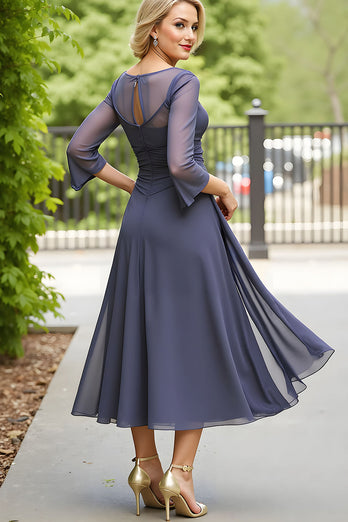 Stahlgrau A Linie Chiffon U-Boot Ausschnitt Lange Brautmutterkleid mit Ärmel