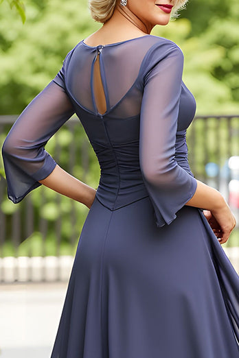 Stahlgrau A Linie Chiffon U-Boot Ausschnitt Lange Brautmutterkleid mit Ärmel
