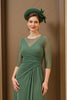 Laden Sie das Bild in den Galerie-Viewer, Dunkelgrün Chiffon Rüschenlanges Brautmutterkleid mit Ärmeln