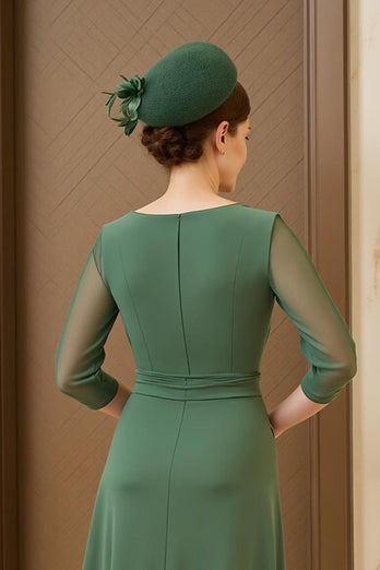 Dunkelgrün Chiffon Rüschenlanges Brautmutterkleid mit Ärmeln