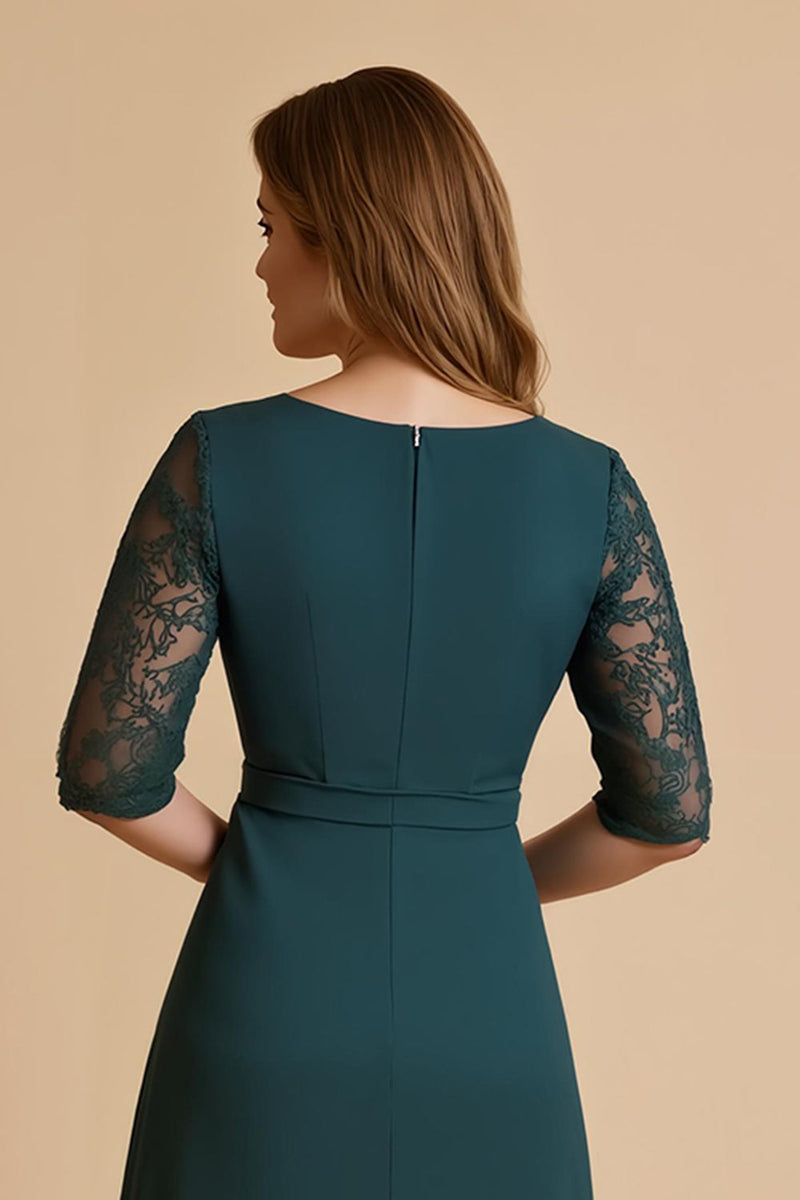 Laden Sie das Bild in den Galerie-Viewer, Grüne Chiffon Rüschen A Line Midi Brautmutterkleid mit Spitze