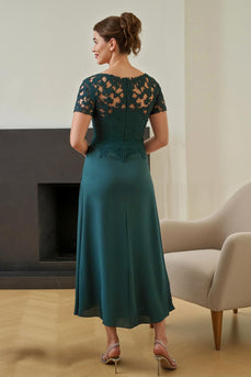 Tannengrün Rüschen V Ausschnitt langes Brautmutterkleid mit Schlitz
