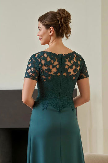 Tannengrün Rüschen V Ausschnitt langes Brautmutterkleid mit Schlitz