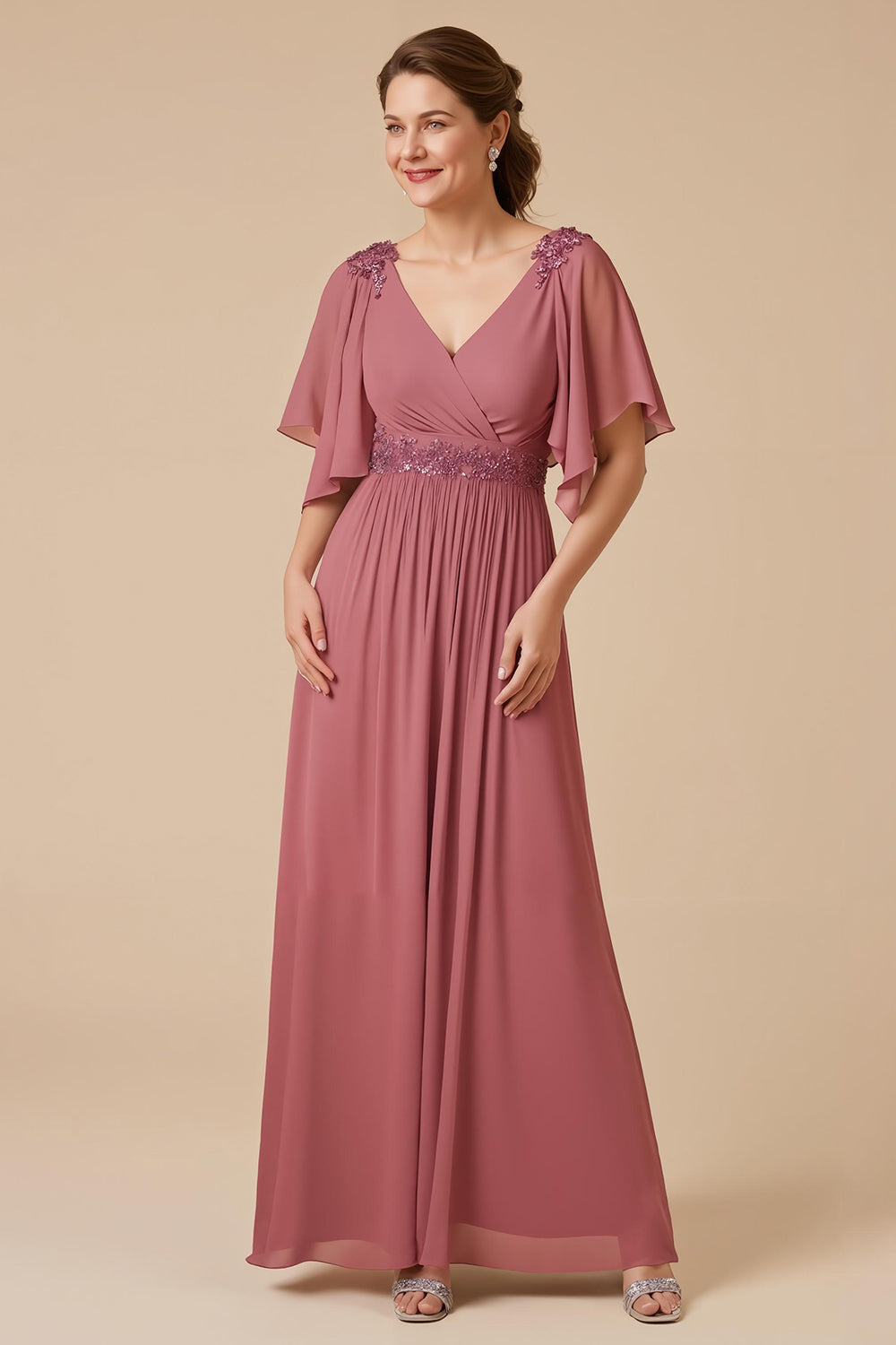 Altrosa A Linie Chiffon langes Brautmutterkleid mit Applikationen