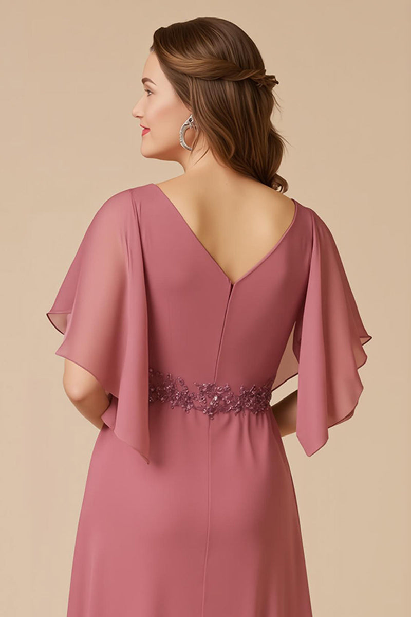 Laden Sie das Bild in den Galerie-Viewer, Altrosa A Linie Chiffon langes Brautmutterkleid mit Applikationen