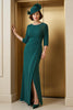 Laden Sie das Bild in den Galerie-Viewer, Tannengrün Chiffon Etui Rundhalsausschnitt Lange Brautmutterkleid mit Schlitz