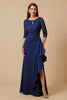 Laden Sie das Bild in den Galerie-Viewer, Marine Sheath Rüschenlanges Brautmutterkleid mit Spitzenärmeln