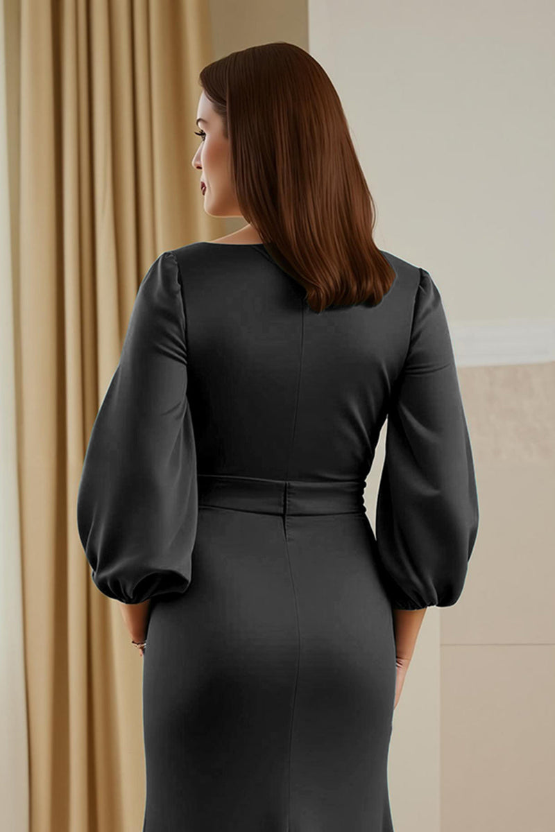 Laden Sie das Bild in den Galerie-Viewer, Grüne Meerjungfrau Satin V Ausschnitt langes Brautmutterkleid mit Ärmeln
