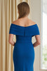 Laden Sie das Bild in den Galerie-Viewer, Blau Sheath Schulterfreie langes Brautmutterkleid mit Schlitz