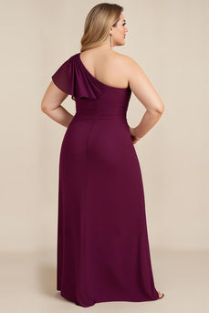 Bordeaux Ein Schulter Rüschenlanges Plus Size Brautmutterkleid