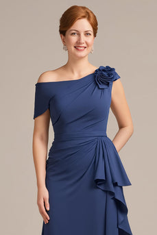 Marine Sheath Rüschenlanges Brautmutterkleid mit 3D Blume