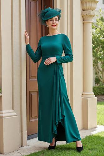 Dunkelgrün Sheath Langarm Brautmutterkleid mit Rüschen