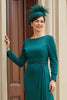 Laden Sie das Bild in den Galerie-Viewer, Dunkelgrün Sheath Langarm Brautmutterkleid mit Rüschen
