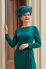 Laden Sie das Bild in den Galerie-Viewer, Dunkelgrün Sheath Langarm Brautmutterkleid mit Rüschen