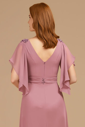 Traube V Ausschnitt Applikationen langes Brautmutterkleid mit Rüschen