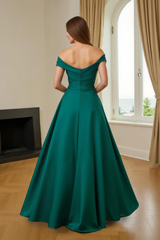 Dunkelgrün A Line Satin Schulterfreie langes Brautmutterkleid
