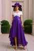 Laden Sie das Bild in den Galerie-Viewer, Lila A Linie Chiffon Schulterfreies Asymmetrical Brautmutterkleid mit Applikationen