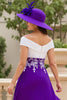 Laden Sie das Bild in den Galerie-Viewer, Lila A Linie Chiffon Schulterfreies Asymmetrical Brautmutterkleid mit Applikationen