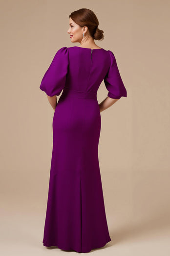 Traube Satin Meerjungfrau V Ausschnitt langes Brautmutterkleid mit Ärmeln