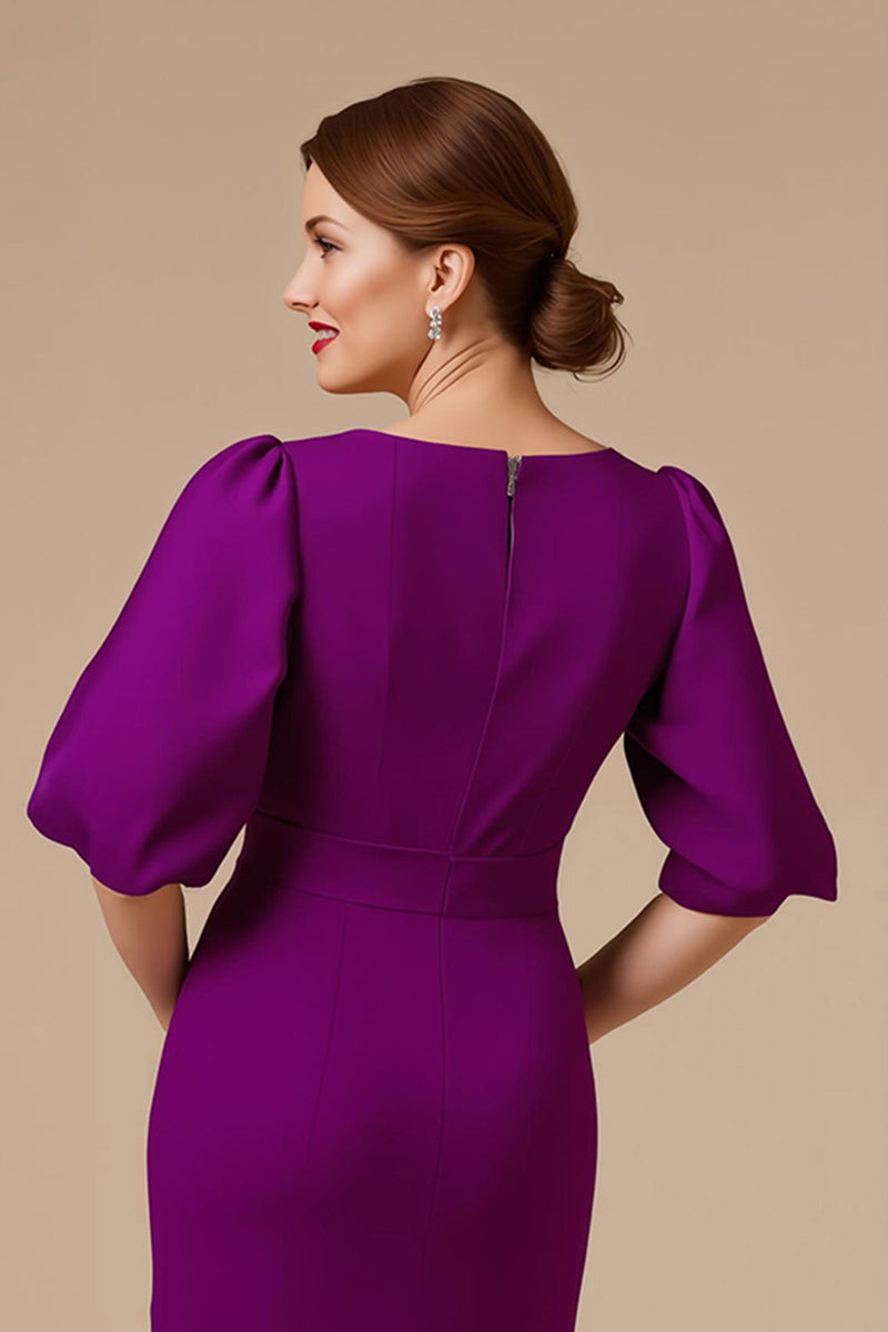 Laden Sie das Bild in den Galerie-Viewer, Traube Satin Meerjungfrau V Ausschnitt langes Brautmutterkleid mit Ärmeln