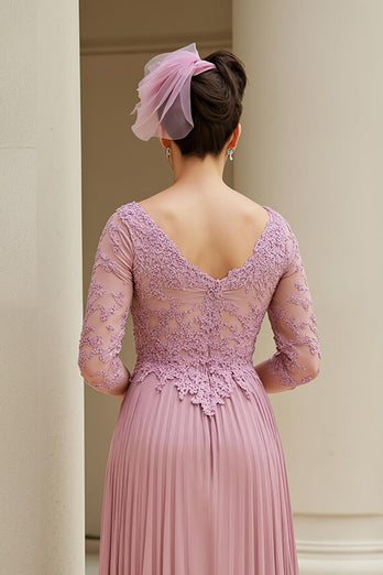 Altrosa A Line Applikationen V Ausschnitt langes Brautmutterkleid mit Ärmeln