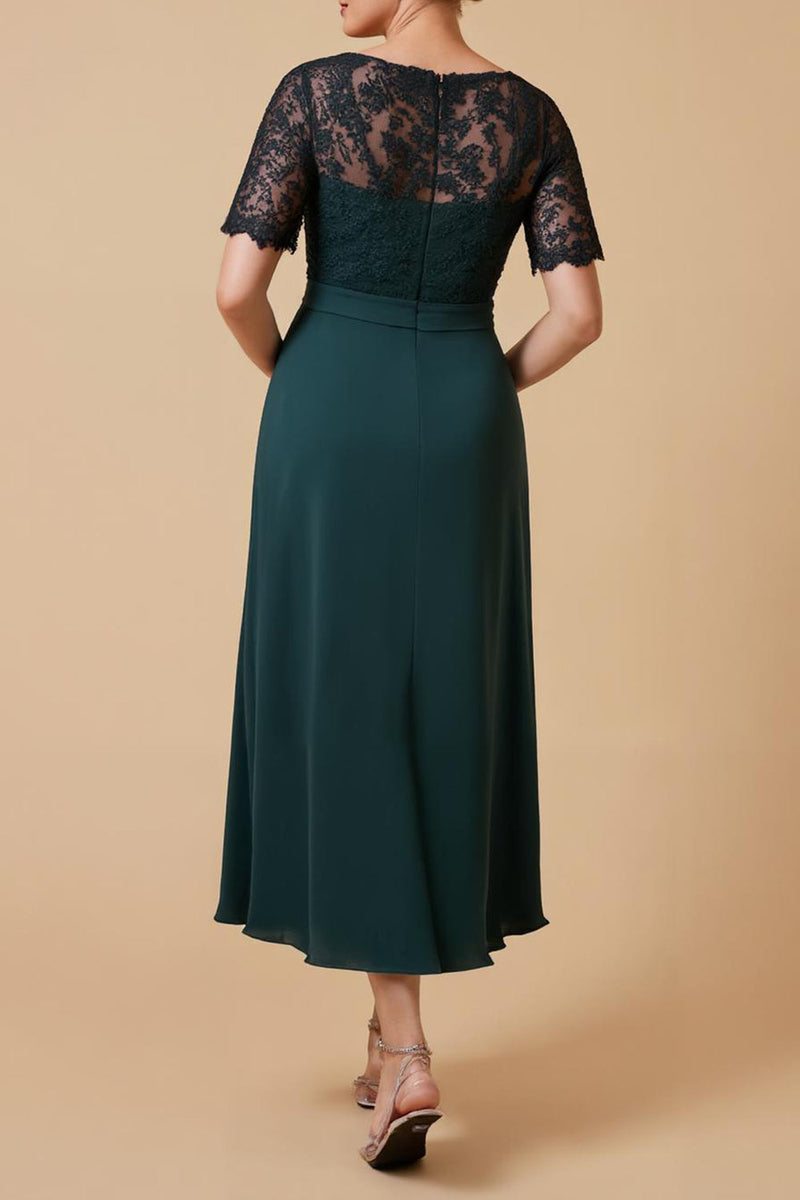 Laden Sie das Bild in den Galerie-Viewer, Grüne Chiffon V Ausschnitt langes Brautmutterkleid mit Ärmeln
