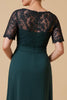 Laden Sie das Bild in den Galerie-Viewer, Grüne Chiffon V Ausschnitt langes Brautmutterkleid mit Ärmeln
